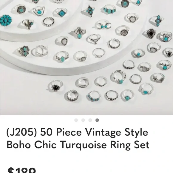 (J205) 50 Piece Vintage Style Boho Chic Turquoise Ring Set - Picture 4 of 4
